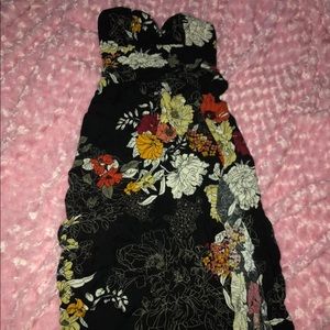 Long floral black dress strapless